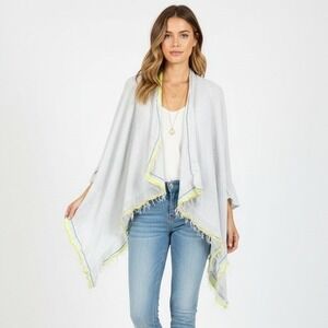 Lemlem Cotton Open Front Cardigan Womens S White Fringe Boho Artisan Lightweight